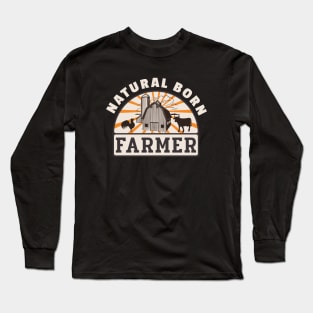 Natural Born Farmer Funny Farmer's Retro Long Sleeve T-Shirt